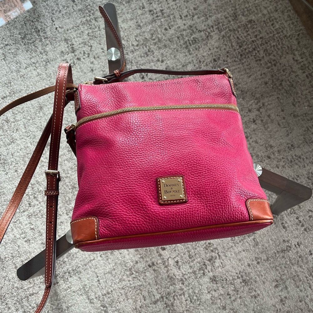 Dooney & Bourke Red Pebble Grain Leather Crossbody with Tan Trim